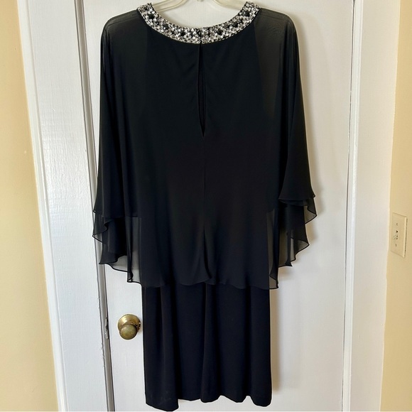 Alex Evenings Dress Black Crystal Neckline Chiffon Capelet Shift plus size 20W - Picture 5 of 17